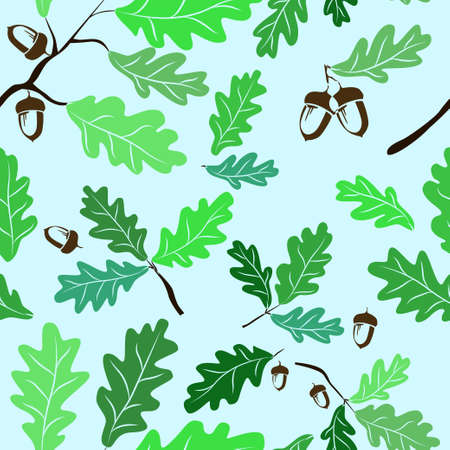 Illustration of oak leaves and acorns. Pattern.のイラスト素材