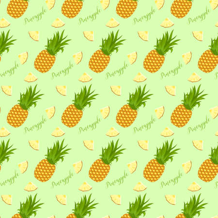Seamless background of whole pineapples and pineapple slices. Pattern.