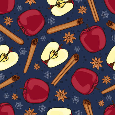 Christmas winter spice with fruit. Decorative vector seamless pattern. Mulled wine themeのイラスト素材