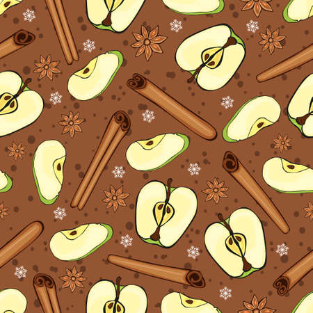 Christmas winter spice with fruit. Decorative vector seamless pattern. Mulled wine themeのイラスト素材