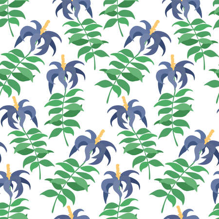 Seamless background of blue tropical flowers. Pattern.のイラスト素材