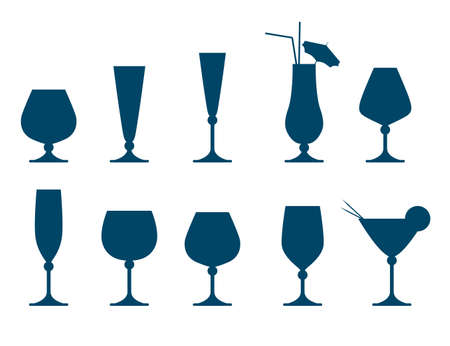 Icons of various crystal glasses on a white background.のイラスト素材