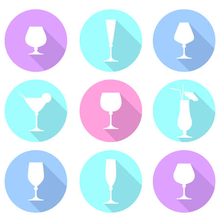 Icons of various crystal glasses in circles.のイラスト素材