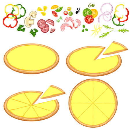Basis for the pizza and different ingredients on a white background.のイラスト素材