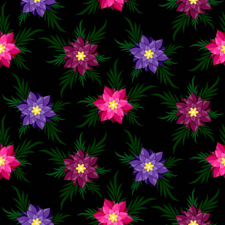 Seamless flowers on a black background. Pattern.のイラスト素材
