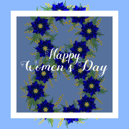 Postcard for March 8. Women's Day. Mimosa and flowersのイラスト素材