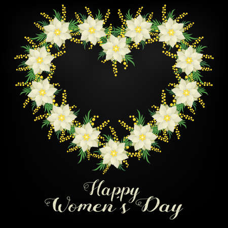 March 8. Heart of flowers and mimosa. Women's Dayのイラスト素材