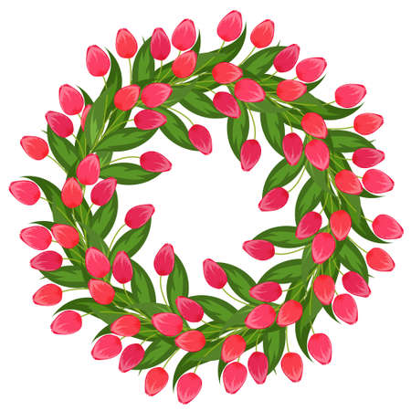 Wreath of spring tulips on a white backgroundのイラスト素材