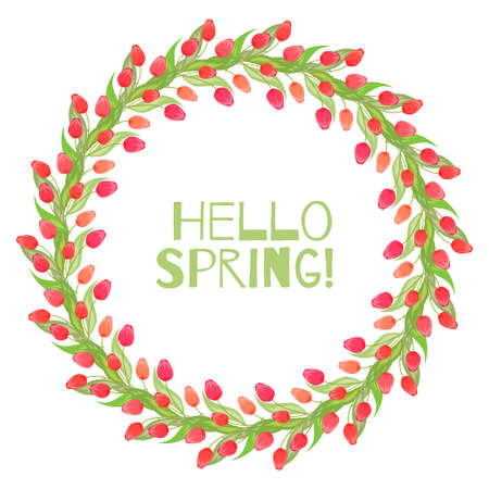 Wreath of spring tulips on a white backgroundのイラスト素材