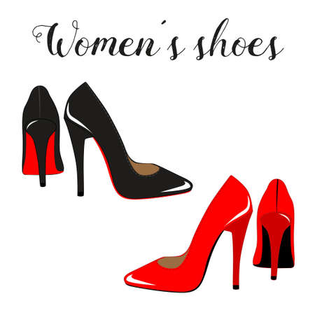 Fashionable shoes. Black and red shoes on a white background.のイラスト素材