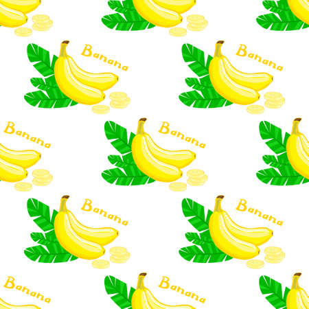 Fruit banana slices and leaves pattern.のイラスト素材