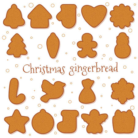 Set of Christmas gingerbread cookies of different shapes.のイラスト素材