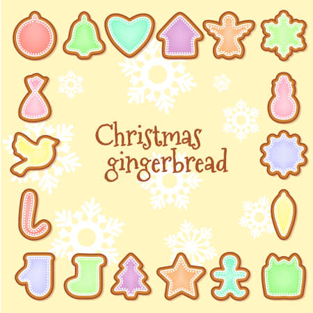 Set of Christmas gingerbread cookies of different shapes.のイラスト素材