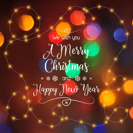 Merry Christmas and a happy new year. Beautiful greeting card with glowing light bulbs.
