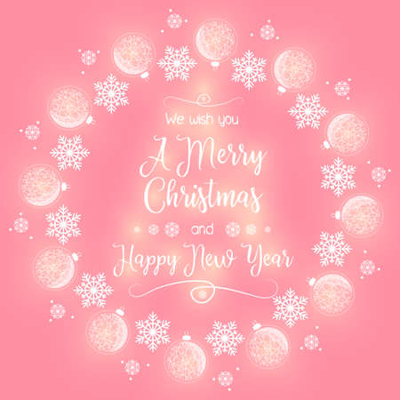 Festive wreath of crystal balls and snowflakes. Merry Christmas and a Happy New Year.のイラスト素材