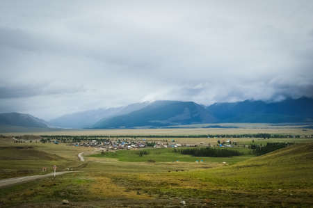 Aerial view of the village in the Altai Mountains.の写真素材