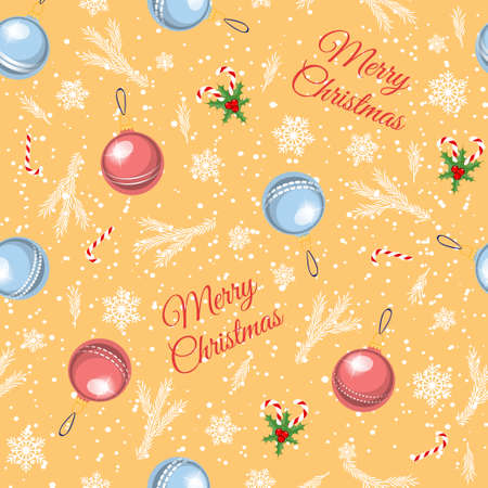 Seamless pattern of Christmas toys, snowflakes and sweets. Festive patternのイラスト素材