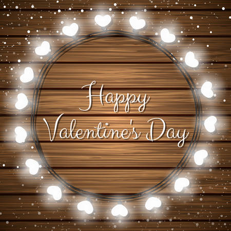 Happy Valentine's Day. Festive wreath of bright light bulbs of hearts.のイラスト素材