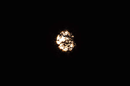 Dark branches, twigs, and leaves against the full moonの写真素材