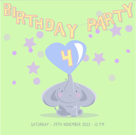 birthday invitation elephantのイラスト素材