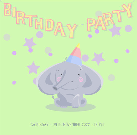 birthday invitation elephantのイラスト素材