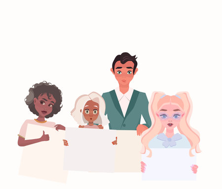 meeting people placard man womanのイラスト素材