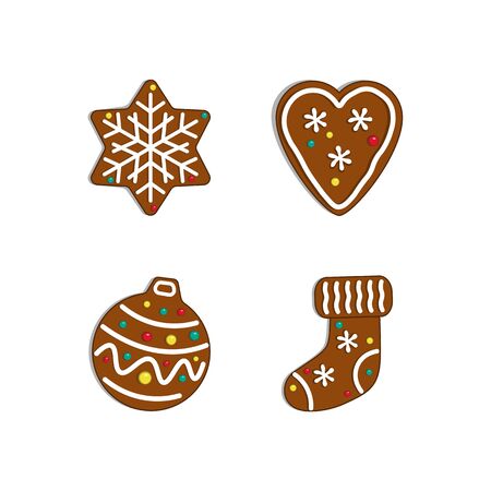 Christmas collection. Gingerbread  snowflake, heart, ball and sock Vector illustration.のイラスト素材