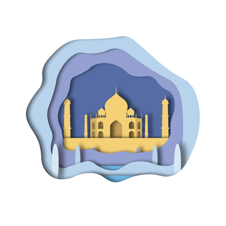 Taj Mahal. Paper cut style. Vector illustrtation.のイラスト素材