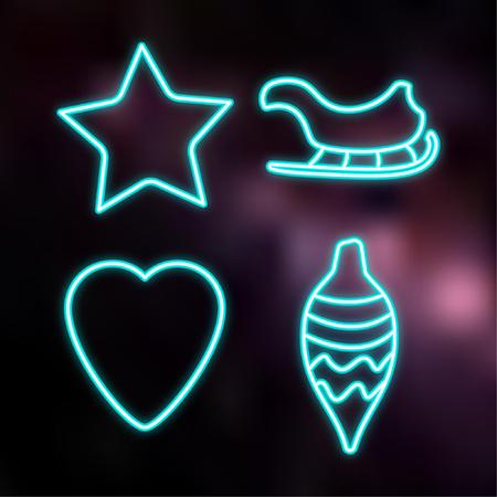 Neon style Christmas icon setのイラスト素材