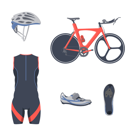 Triathlon set. Vector bicycle equipment and clothes.のイラスト素材