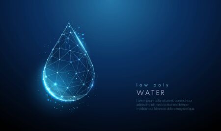 Falling drop of water. Low poly style design. Abstract geometric background. Wireframe light connection structure. Modern 3d graphic concept. Isolated vector illustration.のイラスト素材