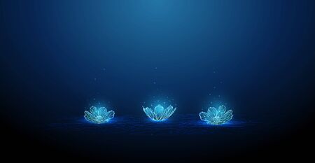 Digital flowers on the water. Low poly style design. Abstract geometric background. Wireframe light connection structure. Modern 3d graphic concept. Isolated vector illustration.のイラスト素材