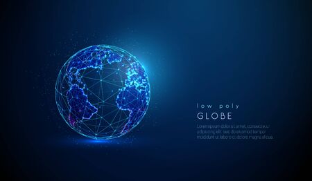 Abstract  earth globe. World map. Space view. Low poly style design. Abstract geometric background. Wireframe light connection sphere structure. Modern 3d graphic concept. Isolated vector illustrationのイラスト素材