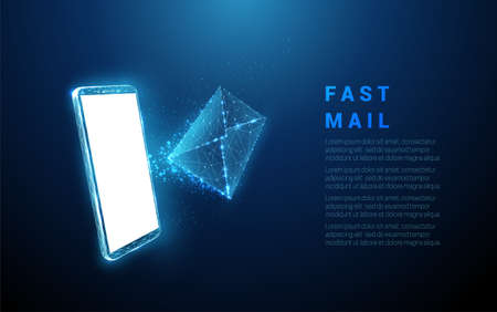 Abstract blue mobile phone with flying letter.のイラスト素材