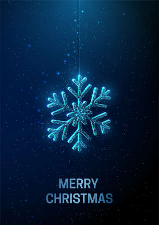 Abstract Happy New Year greeting card with hanging snowflake.のイラスト素材