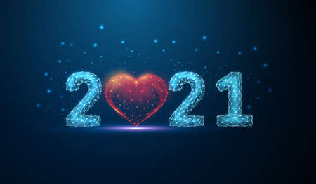 Abstract Happy 2021 New Year greeting card with heart shapeのイラスト素材
