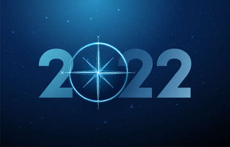 Abstract Happy 2022 New Year greeting card with compass