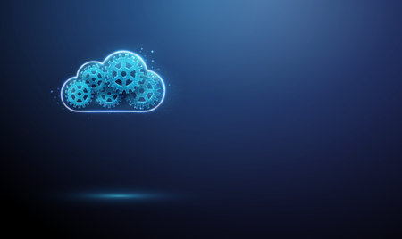 3d blue data cloud with gears. Cloud computing, system automation, digital workflow, technology...