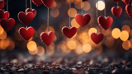 Valentine's Lights: Hanging Hearts in Bokeh (Generated with AI)の素材