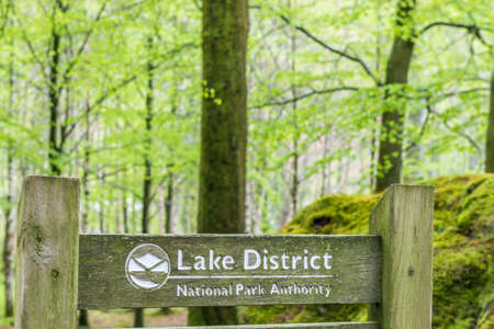 Lake District, United Kingdom - May 09, 2015: Lake District Penny Wood Rock signのeditorial素材