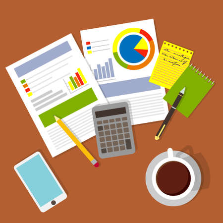 Business concept, top view business desk, workplace. Vector illustration in flat design. の写真素材