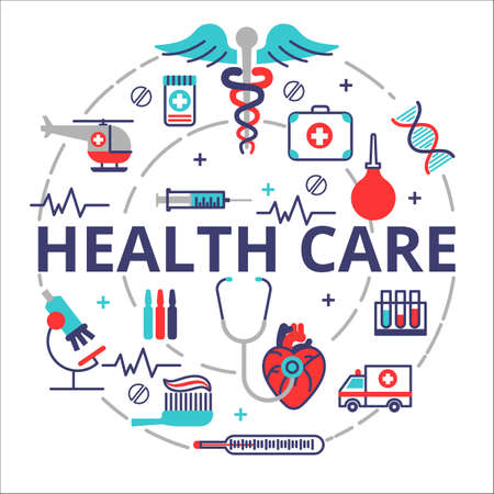 Health care concept in flat line design.のイラスト素材