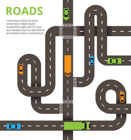 Roads junctions concept. Vector illustration with winding roadsのイラスト素材
