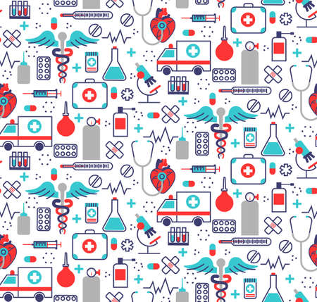 Health care seamless pattern in modern flat line style. A lot ofのイラスト素材