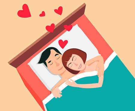 People in love, vector illustration. Man and woman couple sleepiのイラスト素材