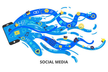 Social media concept in modern flat design. Smart phone with colのイラスト素材