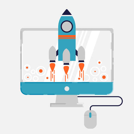 Start up concept in modern flat style. Computer monitor with soaのイラスト素材