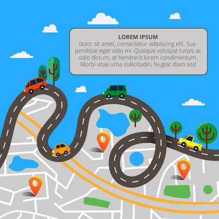 Colorful background with landscape, road and city map. Top viewの写真素材