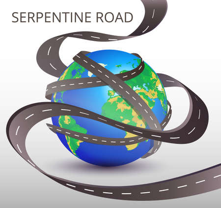 Planet Earth with many intertwined roads. Freight and logistic technologies, winding roads. Vector illustration. Transportation concept for web banners and infographicsのイラスト素材