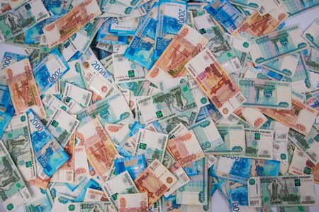 Russian rubles, bills of various denominationsの写真素材